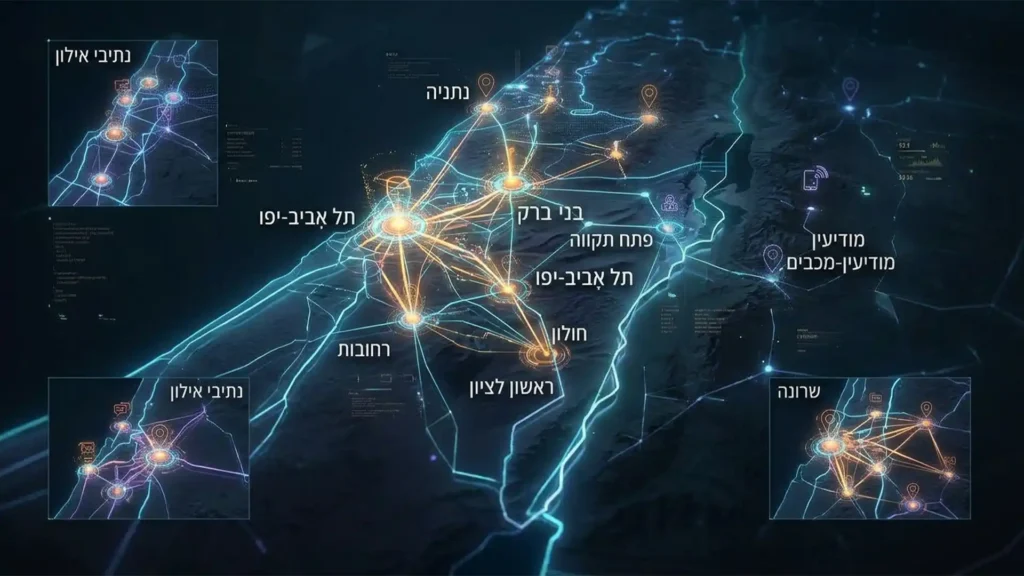טלגראס מרכז - מפת אזורי שירות וקבוצות במרכז וגוש דן