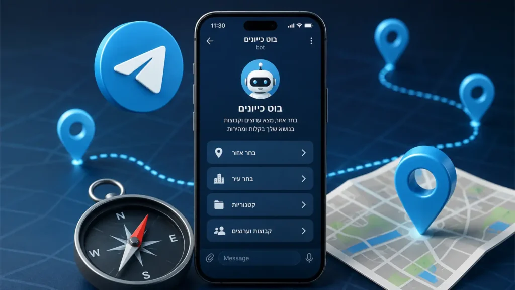 בוט כיוונים בטלגרם - מדריך לשימוש בניווט בין אזורים וקטגוריות.