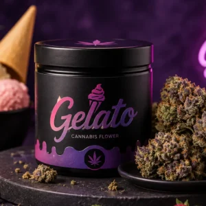 זן ג׳לאטו (Gelato) - סקירה על זן קנאביס היברידי עם גנטיקה של Sunset Sherbet ו-Thin Mint GSC, ארומה מתוקה, ניחוחות הדרים ופרחים עשירים בטריכומות