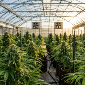 חממת גרינהאוס (Greenhouse) לגידול קנאביס רפואי עם תפרחות איכותיות ואור שמש טבעי