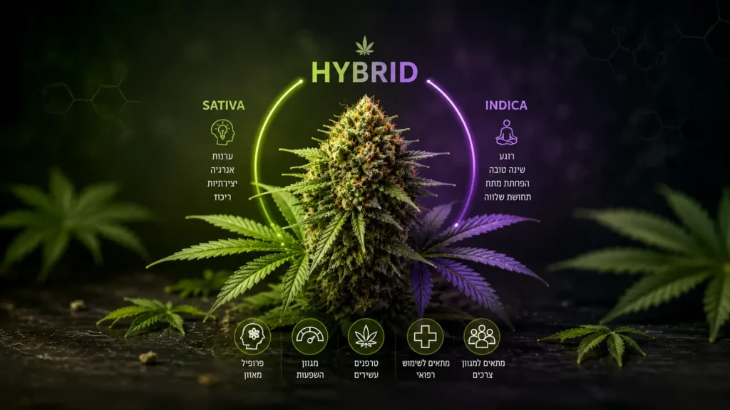 הייבריד - מדריך מלא לזני Hybrid, מאפיינים, טרפנים והשפעות בקנאביס רפואי בישראל.