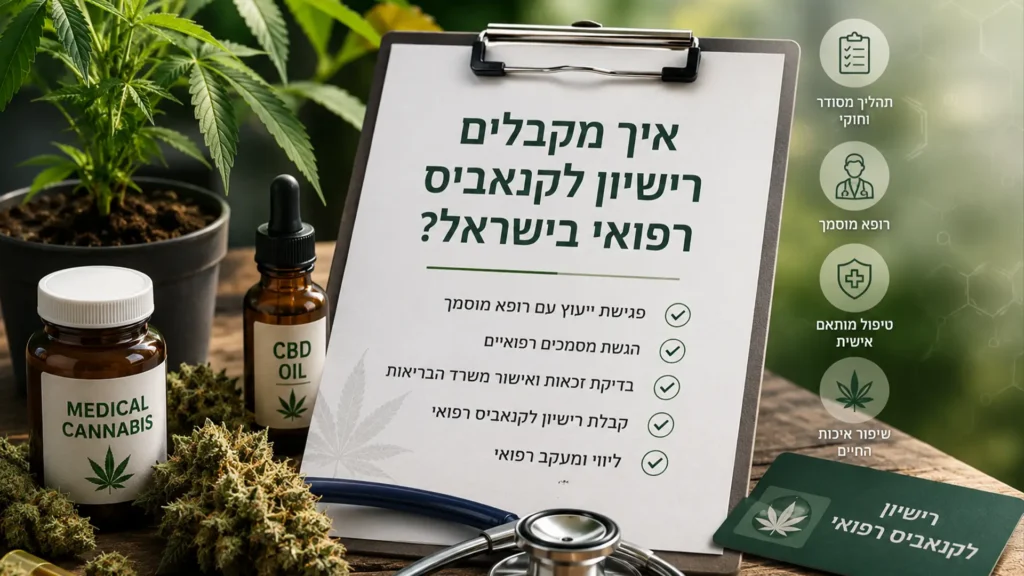 מדריך לקבלת רישיון לקנאביס רפואי בישראל הכולל הסבר על תהליך האישור, הזכאות והמסמכים הנדרשים.