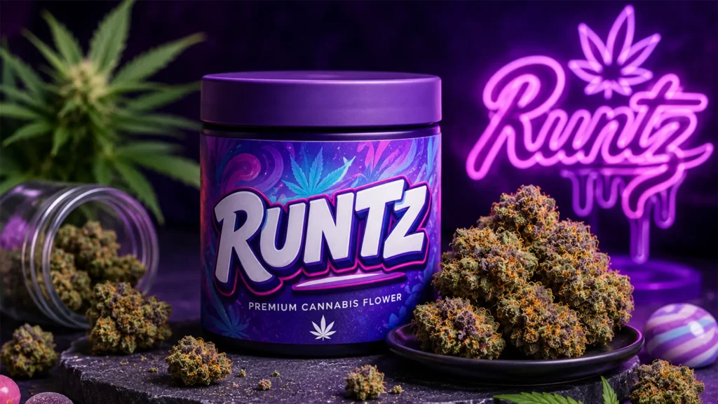 זן ראנץ (Runtz) - סקירה על זן קנאביס היברידי עם גנטיקה של Gelato ו-Zkittlez, ארומה מתוקה, טעמי פירות ופרחים עשירים בטריכומות