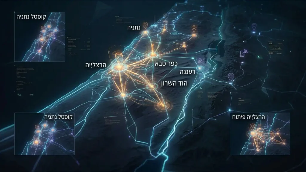 טלגראס השרון - מפת אזורי שירות וקבוצות בשרון, נתניה, הרצליה, כפר סבא, רעננה והסביבה