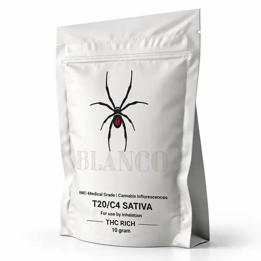 אריזת Blanco (בלאנקו) T20/C4 מבית Canndoc תפרחת קנאביס רפואי מסוג סאטיבה