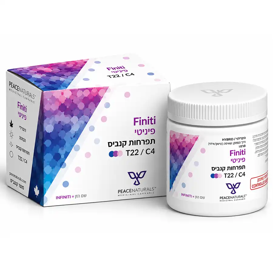 אריזת Finiti מבית Peace Naturals זן קנאביס רפואי הייבריד בקטגוריית T22/C4